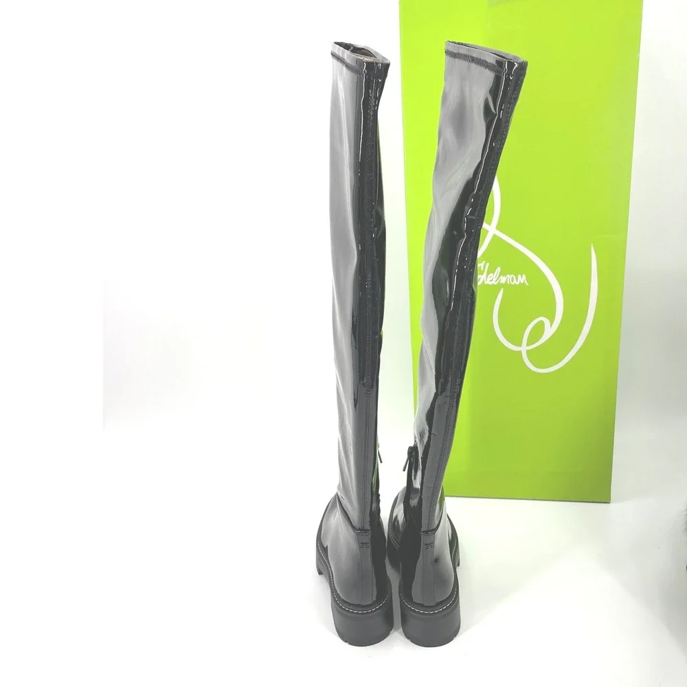 Sam Edelman Lydia Over The Knee Boots Womens 6.5 Black Patent Lug Sole NIB $225